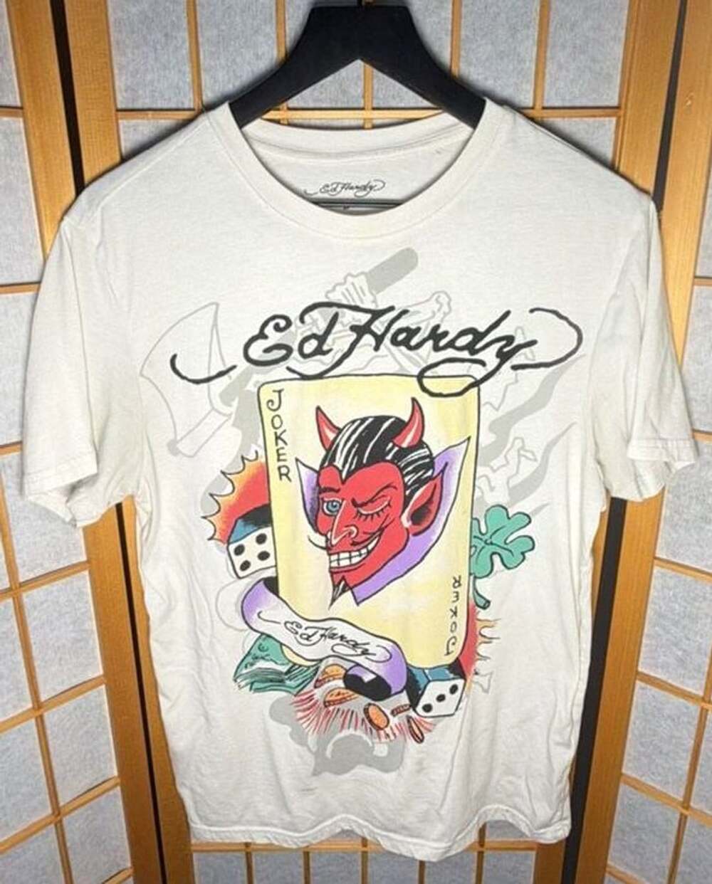 Ed Hardy Joker Graphic T-Shirt Size S Ivory